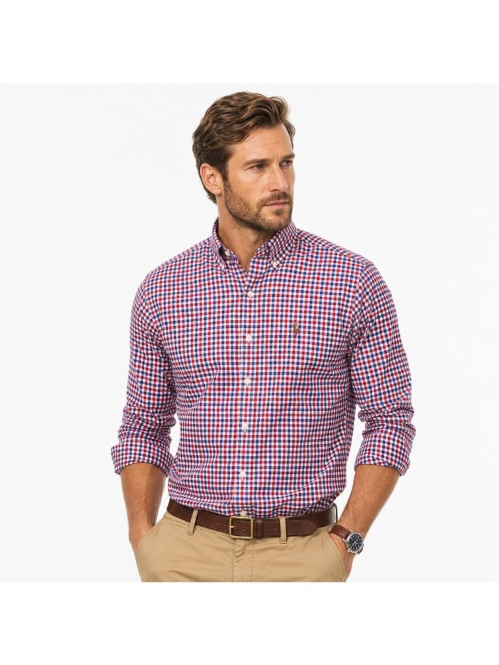 Ralph Lauren Mens Classic Fit Button Down Shirt Red & Blue Gingham Mens L USA